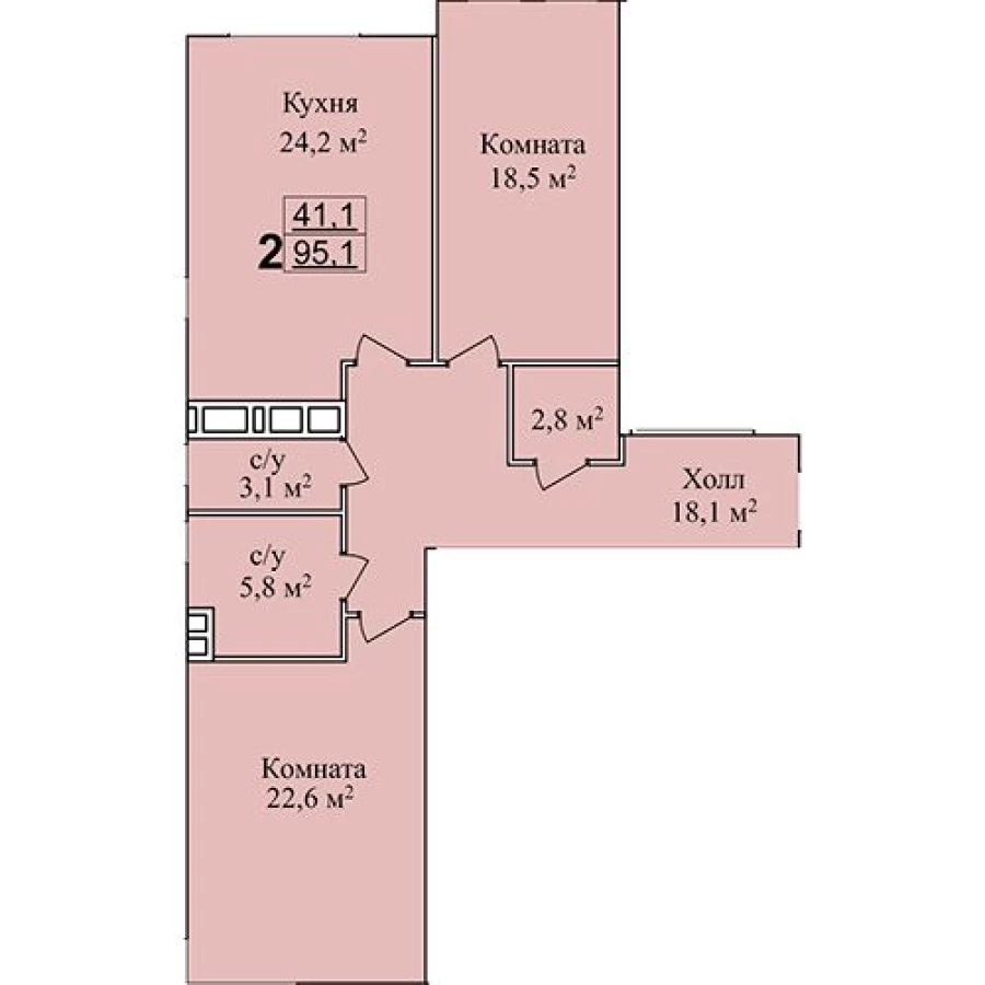 2-х комнатные апартаменты от собственника площадью 95.1м2 в Рязани